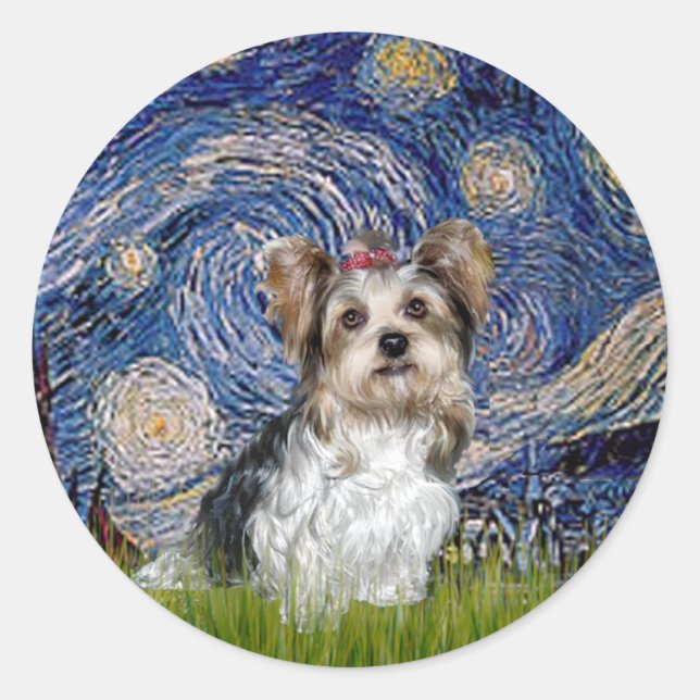 Yorkshire Terrier (Biewer) - Starry Night Classic Round Sticker (Front)