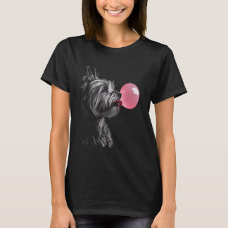 Yorkshire Terrier Blowing Bubble Gum Pink T-Shirt