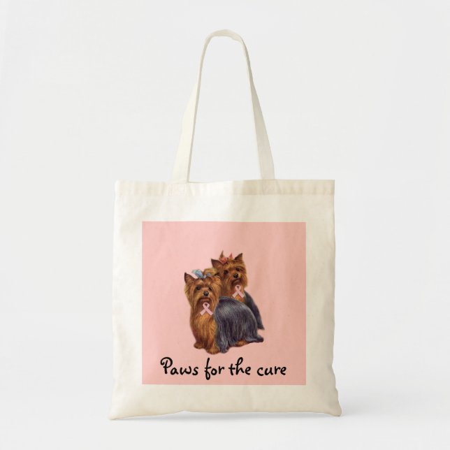 Yorkshire Terrier Breast Cancer Tote Bag (Front)