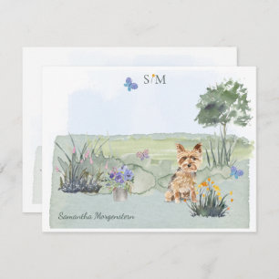Yorkshire Terrier Butterfly Meadow Monogram Name Note Card