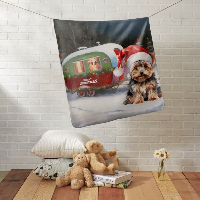 Yorkshire Terrier Caravan Christmas Adventure Baby Blanket (In Situ)