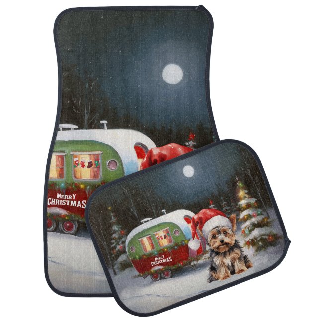 Yorkshire Terrier Caravan Christmas Adventure Car Floor Mat (Set)