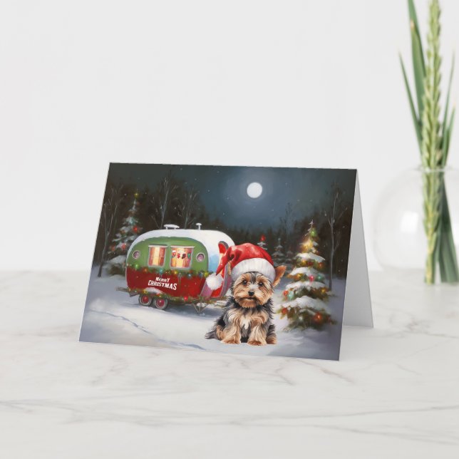 Yorkshire Terrier Caravan Christmas Adventure Card (Front)