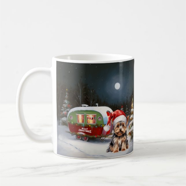 Yorkshire Terrier Caravan Christmas Adventure Coffee Mug (Left)