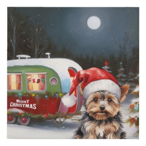 Yorkshire Terrier Caravan Christmas Adventure Faux Canvas Print