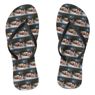 Yorkshire Terrier Caravan Christmas Adventure Flip Flops