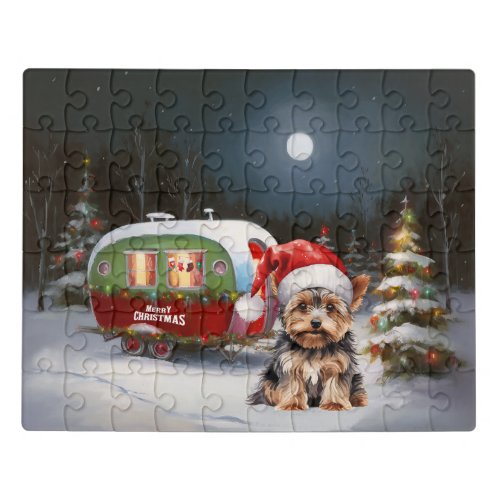 Yorkshire Terrier Caravan Christmas Adventure Jigsaw Puzzle