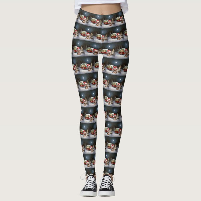 Yorkshire Terrier Caravan Christmas Adventure Leggings (Front)