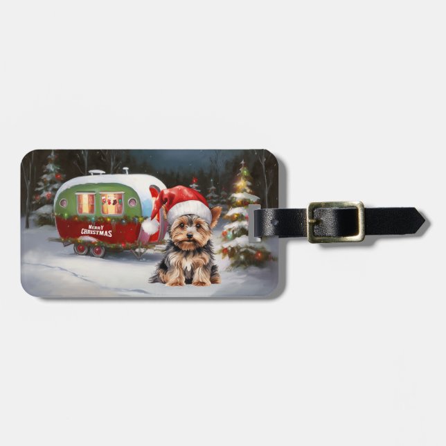 Yorkshire Terrier Caravan Christmas Adventure Luggage Tag (Front Horizontal)