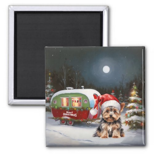 Yorkshire Terrier Caravan Christmas Adventure Magnet