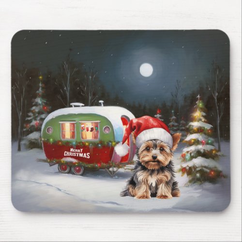 Yorkshire Terrier Caravan Christmas Adventure Mouse Pad