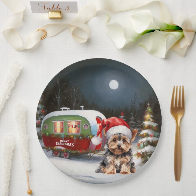 Yorkshire Terrier Caravan Christmas Adventure Paper Plates (Wedding)