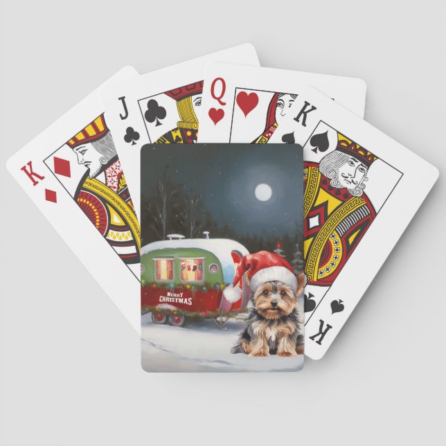 Yorkshire Terrier Caravan Christmas Adventure Poker Cards (Back)