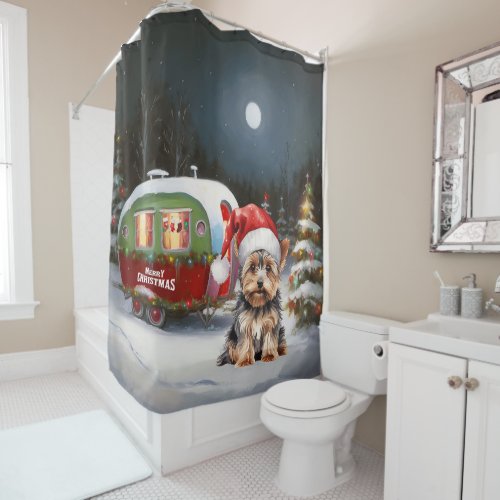 Yorkshire Terrier Caravan Christmas Adventure Shower Curtain