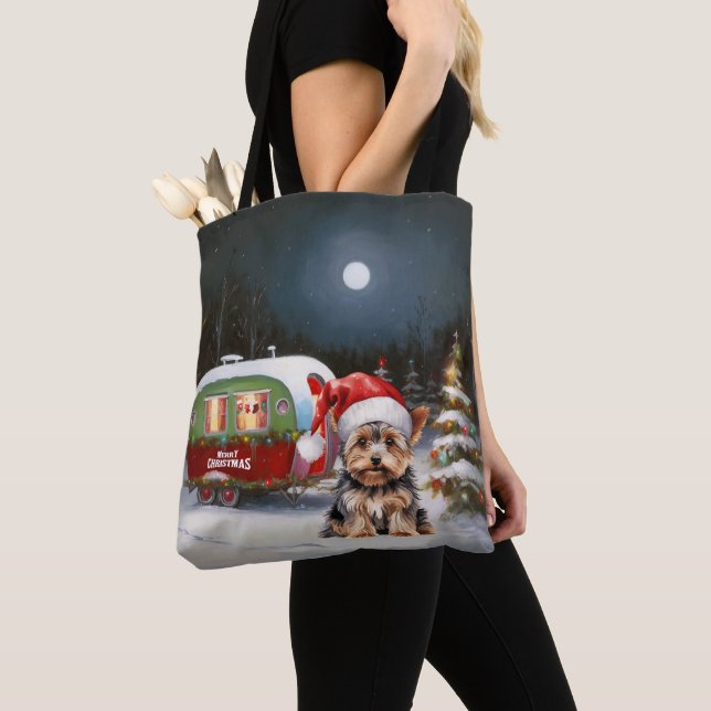 Yorkshire Terrier Caravan Christmas Adventure Tote Bag (Close Up)