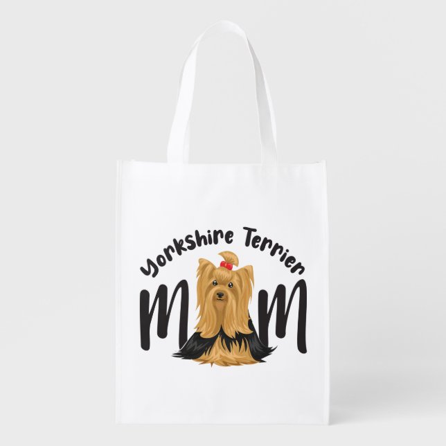 Yorkshire Terrier Cartoon Puppy Dog Cute Yorkie Gr Grocery Bag (Front)