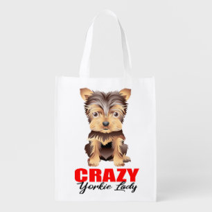 Yorkshire Terrier Cartoon Puppy Dog Cute Yorkie Gr Grocery Bag