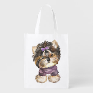 Yorkshire Terrier Cartoon Puppy Dog Cute Yorkie Grocery Bag