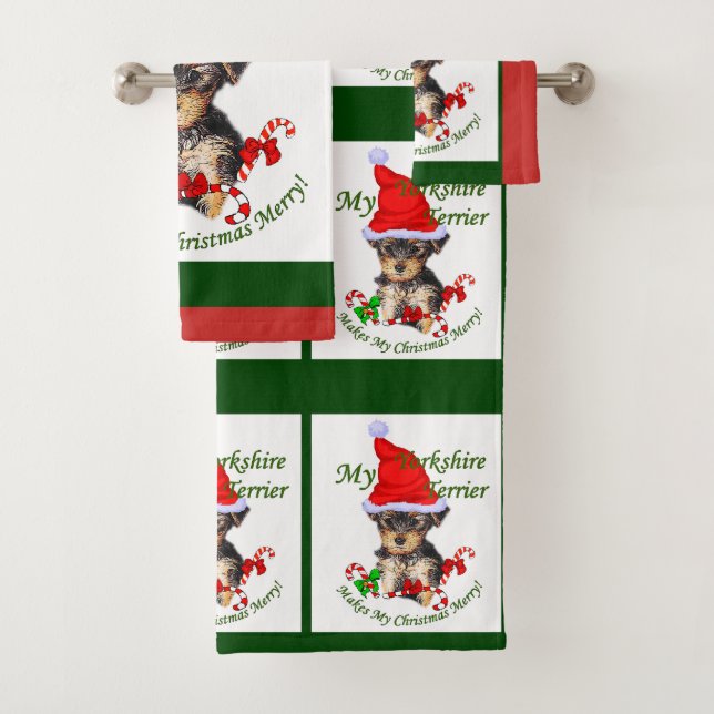 Yorkshire Terrier Christmas Bath Towel Set (Insitu)