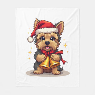 Yorkshire Terrier Christmas Bells Fleece Blanket