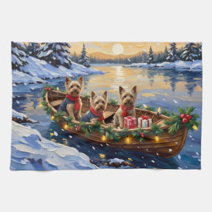 Yorkshire Terrier Christmas Boat Holiday Kitchen Towel