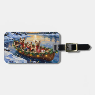 Yorkshire Terrier Christmas Boat Holiday Luggage Tag