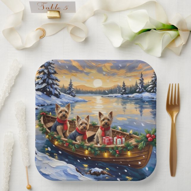 Yorkshire Terrier Christmas Boat Holiday Paper Plates (Wedding)