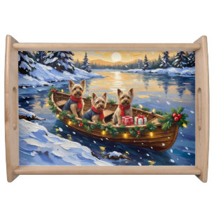 Yorkshire Terrier Christmas Boat Holiday Serving Tray