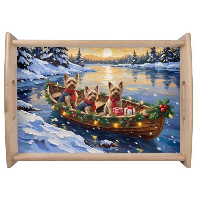 Yorkshire Terrier Christmas Boat Holiday Serving Tray (Front)
