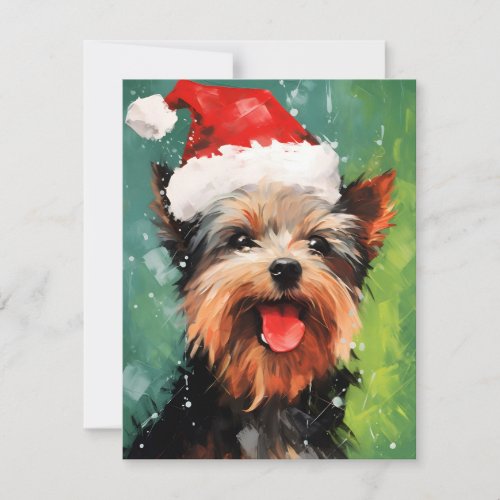 Yorkshire Terrier Christmas brush painting artwork Holiday Card