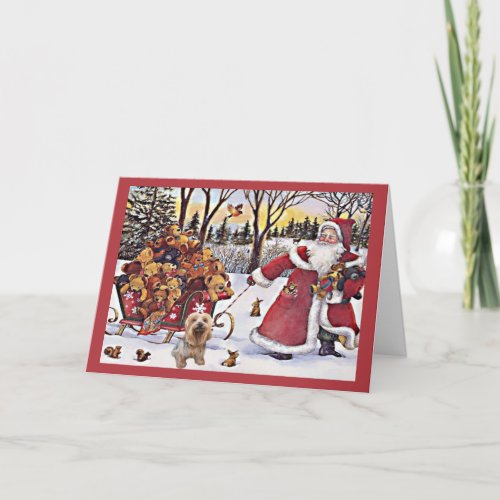 Yorkshire Terrier Christmas Card Santa Bears In Sl