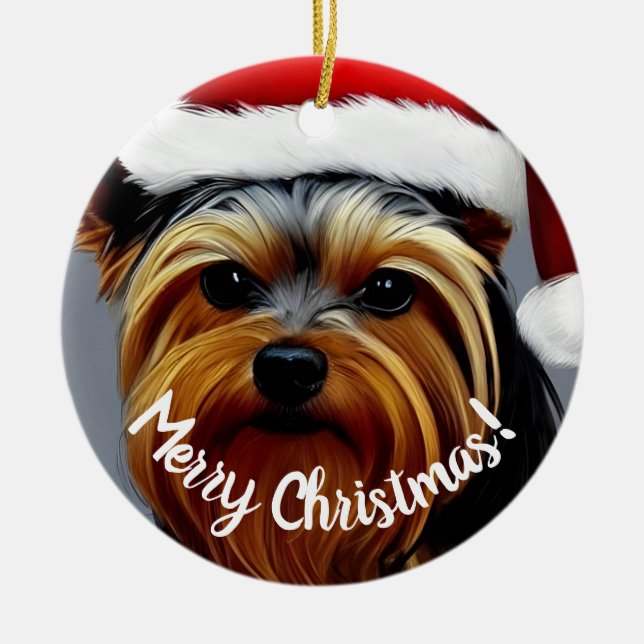 Yorkshire Terrier Christmas Ceramic Ornament (Front)