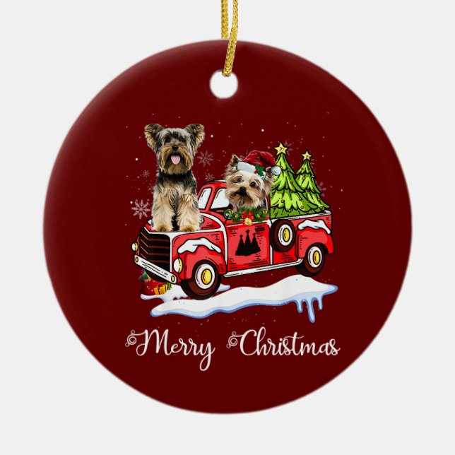 Yorkshire Terrier Christmas Ceramic Ornament (Front)