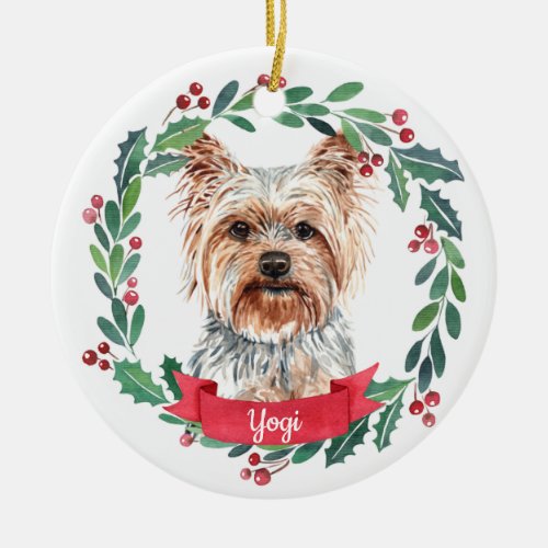 Yorkshire Terrier Christmas Elegant Watercolor Dog Ceramic Ornament