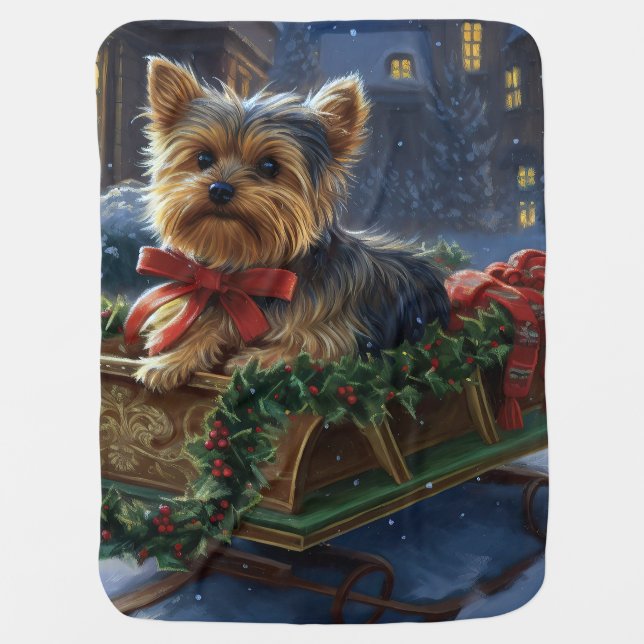 Yorkshire Terrier Christmas Festive Season Baby Blanket (Front)