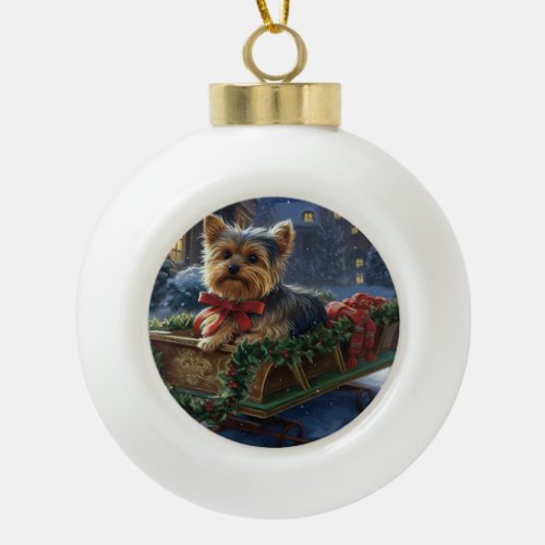 Yorkshire Terrier Christmas Festive Season Ceramic Ball Christmas Ornament