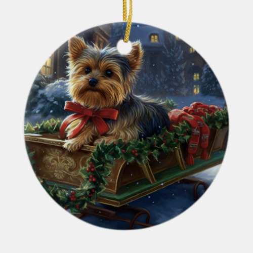 Yorkshire Terrier Christmas Festive Season Ceramic Ornament