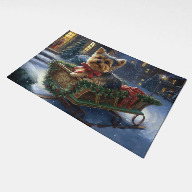 Yorkshire Terrier Christmas Festive Season Doormat (Angled)