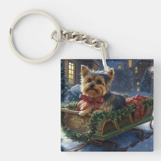 Yorkshire Terrier Christmas Festive Season Keychain (Front)
