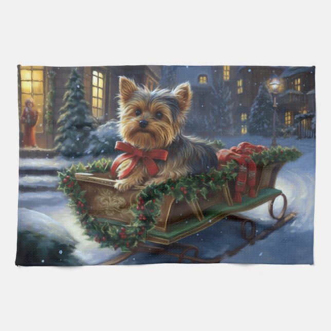 Yorkshire Terrier Christmas Festive Season Kitchen Towel (Horizontal)