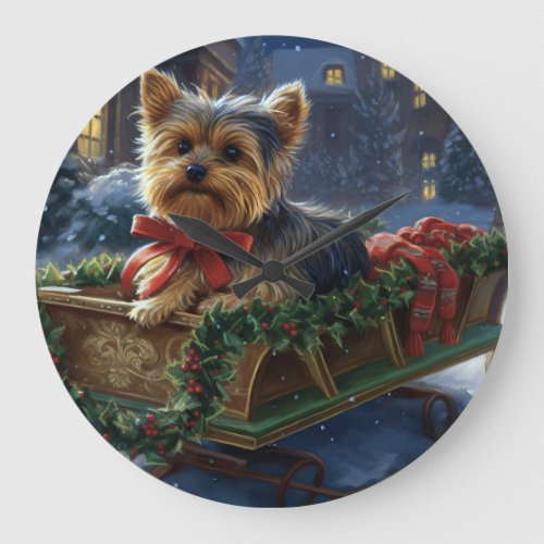 Yorkshire Terrier Christmas Festive Season Large Clock
