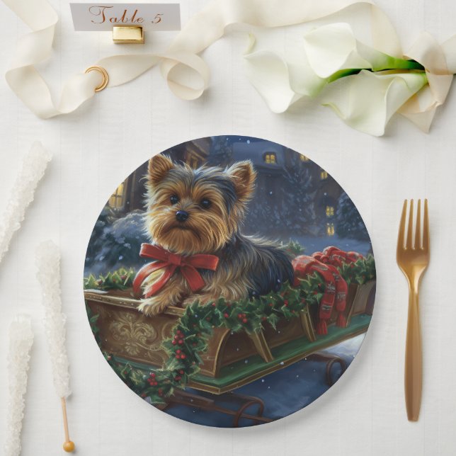 Yorkshire Terrier Christmas Festive Season Paper Plates (Wedding)