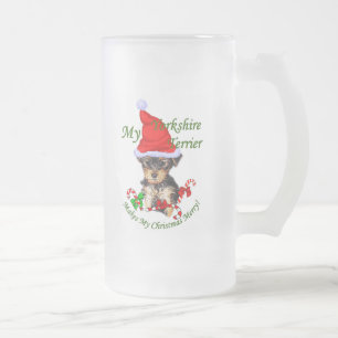 Yorkshire Terrier Christmas Gifts Frosted Glass Beer Mug