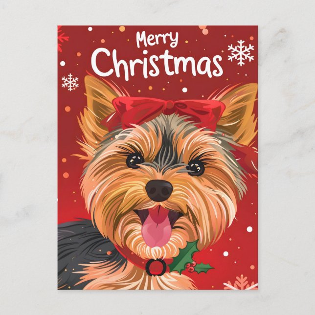 Yorkshire Terrier Christmas Holiday Postcard (Front)