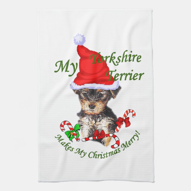 Yorkshire Terrier Christmas Kitchen Towel (Vertical)