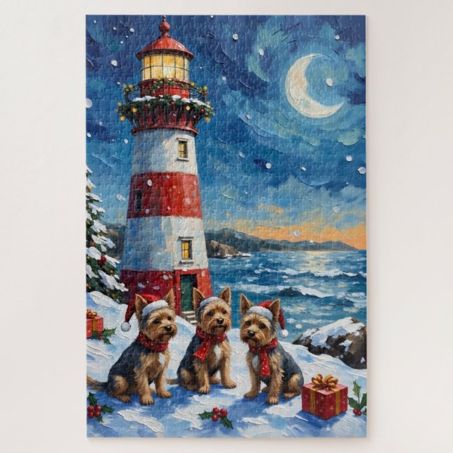 Yorkshire Terrier Christmas Lighthouse Holiday Jigsaw Puzzle (Vertical)