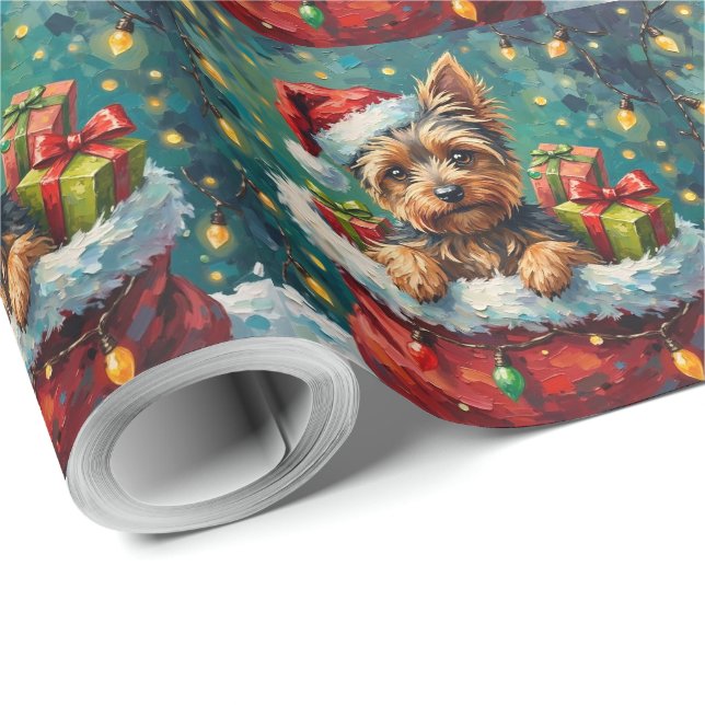 Yorkshire Terrier Christmas Santa Bag Adventure Wrapping Paper (Roll Corner)
