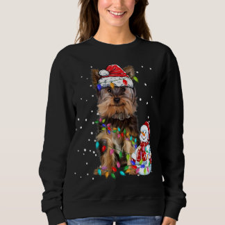 Yorkshire Terrier Christmas Santa Hat Xmas Lights Sweatshirt