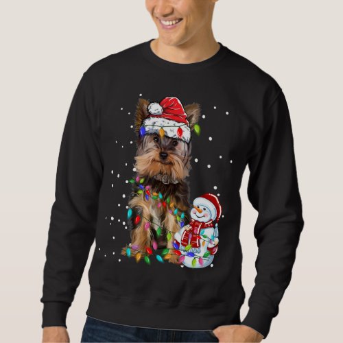 Yorkshire Terrier Christmas Santa Hat Xmas Lights  Sweatshirt