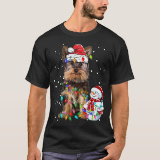 Yorkshire Terrier Christmas Santa Hat Xmas Lights T-Shirt